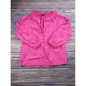 J Crew Womens Size XXS Pink Button-front Eyelet Peasant Top Blouse